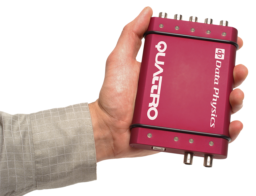 Data Physics Quattro Dynamic Signal Analyzer in hand