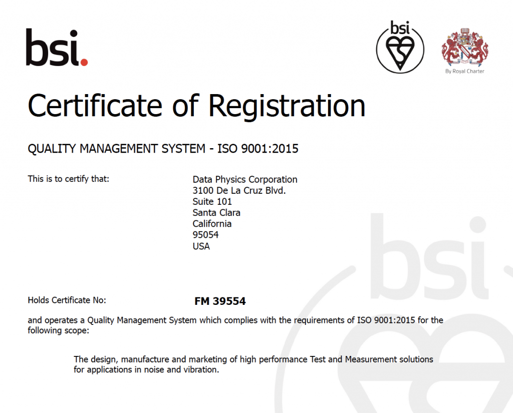 Data Physics is ISO certified since 1998